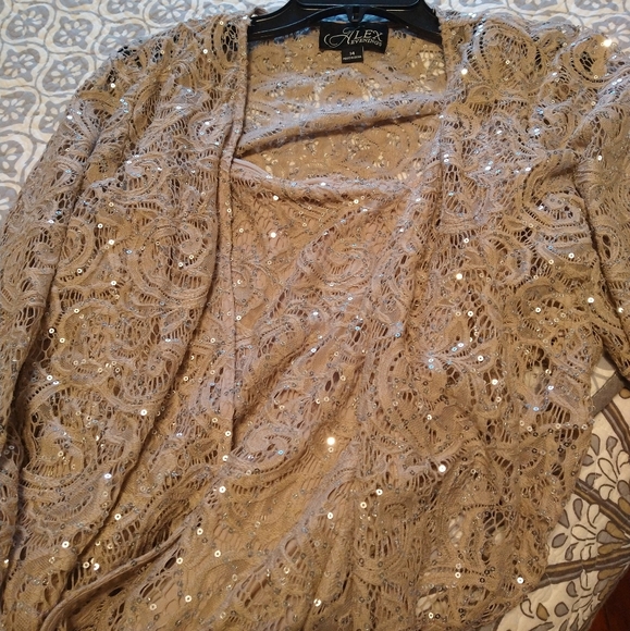 Alex Evenings Maxi Formal Lace with Sequins. Champagne Color - Picture 2 of 4